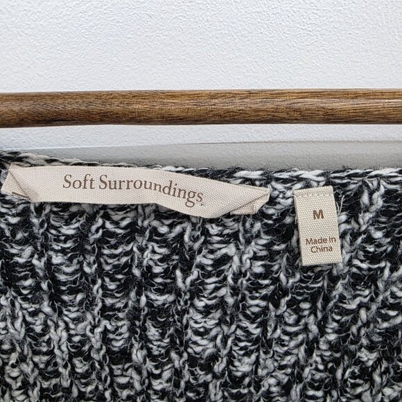 Soft Surroundings M Black White Marled Knit Lace Hem Tunic Sweater Boho Cozy - Picture 10 of 15